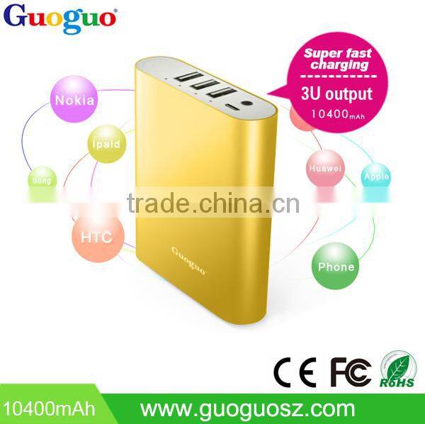 Super fast charging 10400mAh power bank external 3U phone pack for Smartphones
