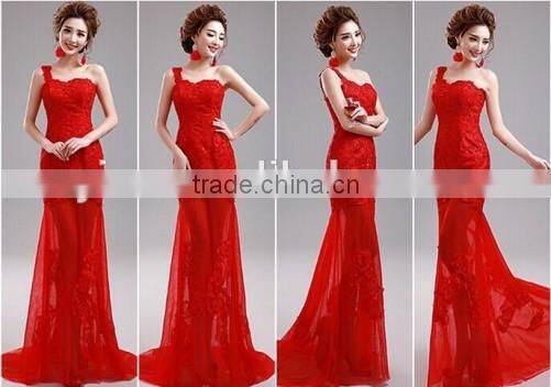 New Fashion Women's Sexy One-shoulder Cheap Price Evening Dress Mermaid Transparent Cheap Price Evening Dress