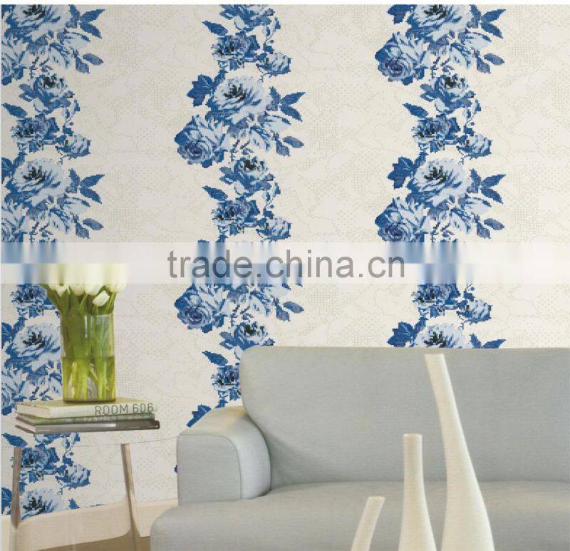 paining effect black and white flower wallpaper for living room
