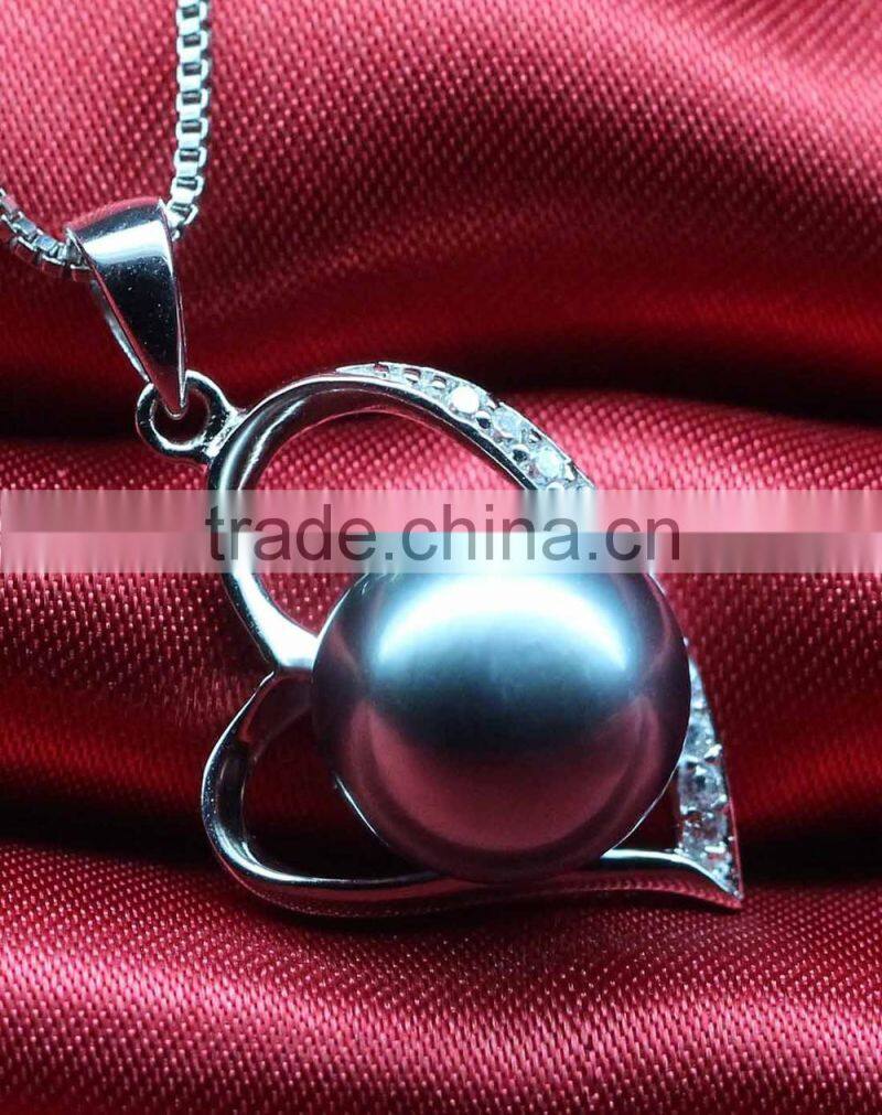 10-11mm perfect round black color heart shape tahiti pearl pendant