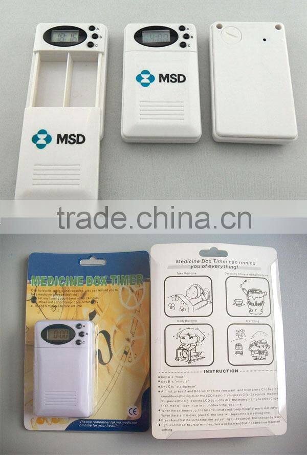 2 comparments mini pill box with alarm timer