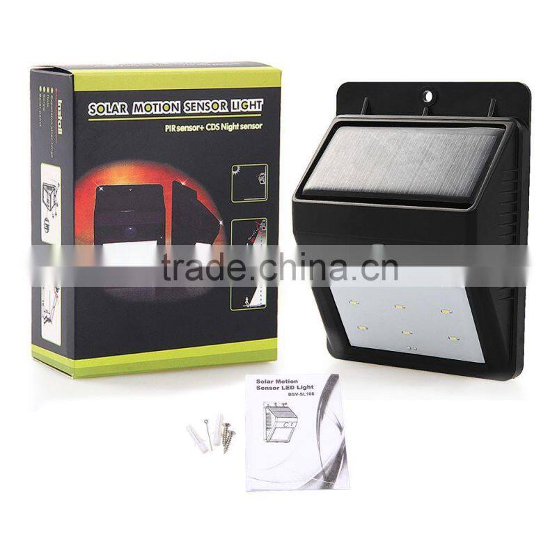 6 LED Solar Power PIR Motion Sensor Wall Light Outdoor Waterproof Garden Lamp