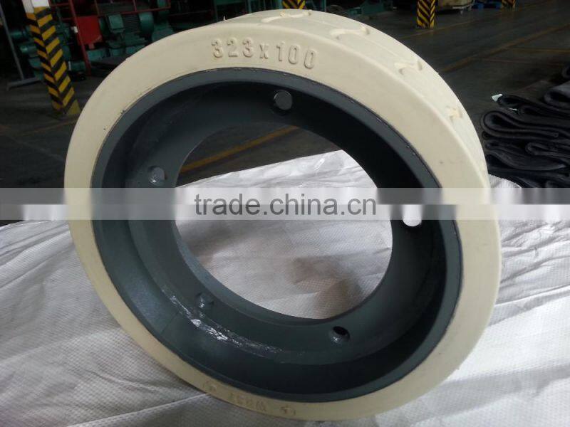 cheap jlg non marking solid rubber wheel 323x100 with part number 2915012