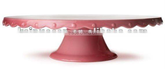 Hotsale round ceramic Pink cake stand