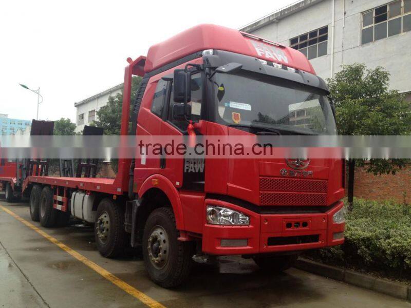 FAW 8x4 bulldozer loading trucks,heavy duty truck transportation,flat transport truck