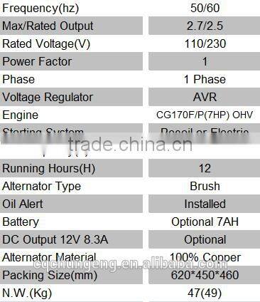 2.5KW AC high quality gasoline generator