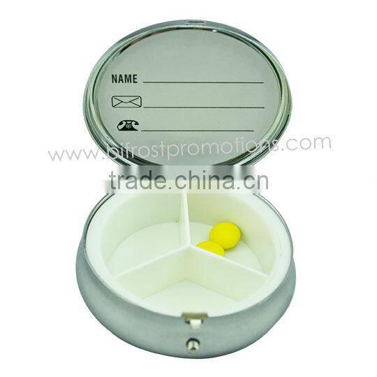 Round Metal Pill Box With 3 Compartments