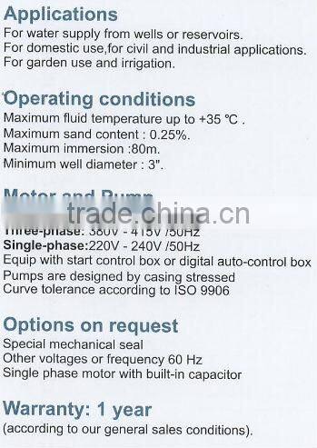 CE certified electric submersible water pumps
