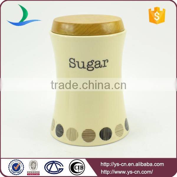 Wholesale ceramic modern dot decal storage Jars with wooden lid
