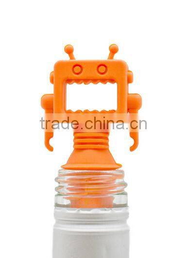 Robot Silicone Wine Stopper,Wine Saver,Reusable Bottle Cap