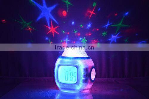 music and starry sky calendar/LED light clock/time date week and thermometer table alarm