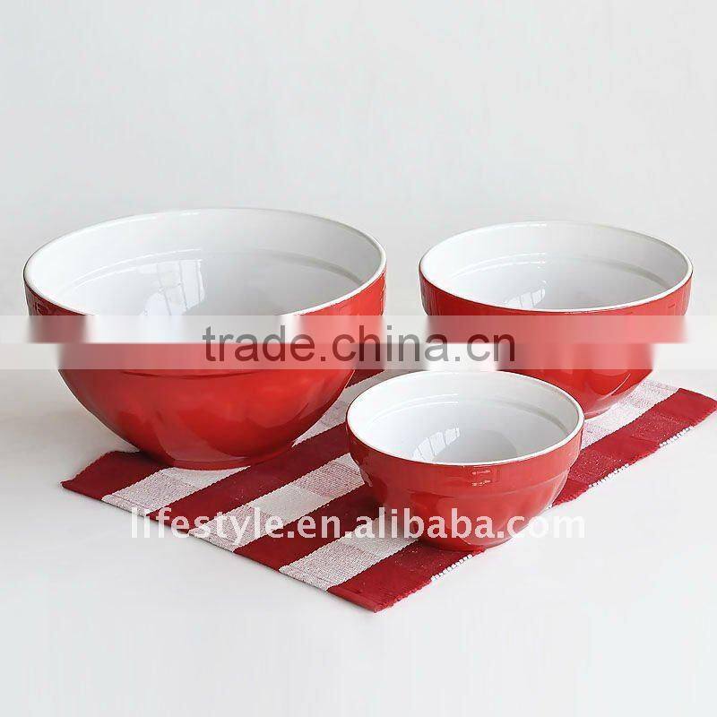 3Pcs Stoneware Mixing Bowl Set, Hand painted