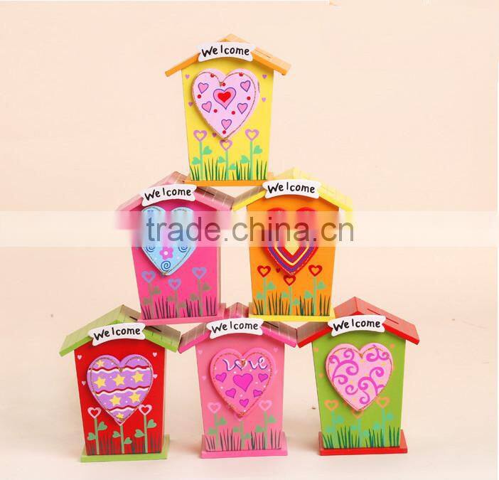 kids cartoon house wooden saving box&money box