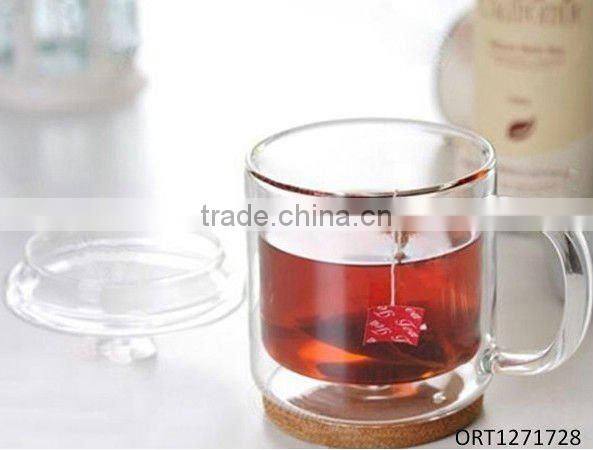 High Quality 350ml clear borosilicate glass tea cup with handle