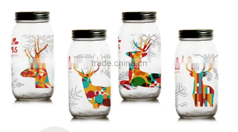 200ml 2000ml christmas deer printing glass storage jar food bottle coffe jar cookie jar sweet bottle