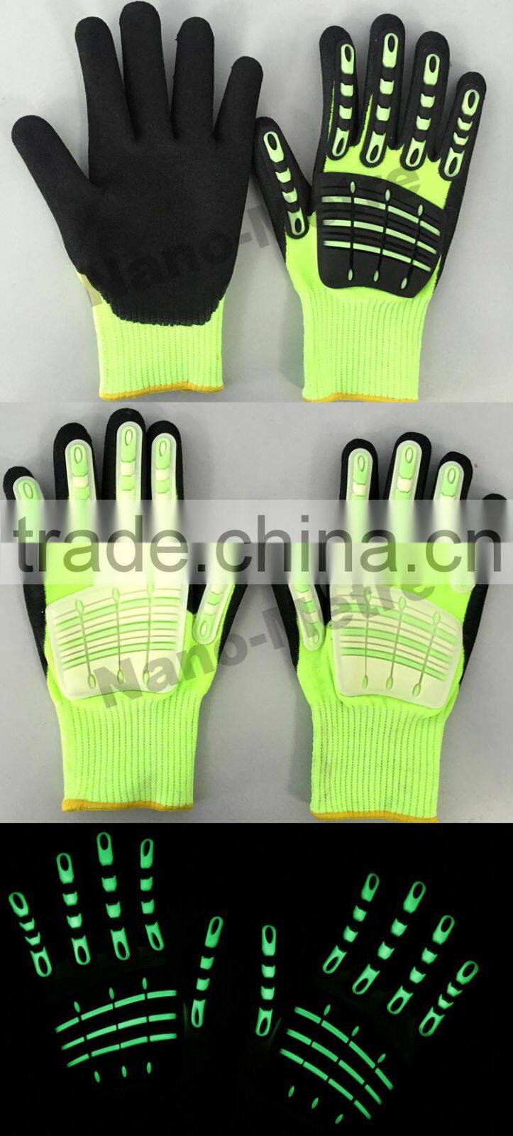 NMSAFETY 13 guage new design cut resistant glove/Luminous TPR gloves/mechanic gloves