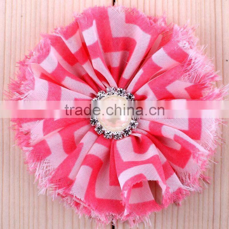 handmade fraying chiffon flower with pearl beads center for kids hair accessories for baby girl
