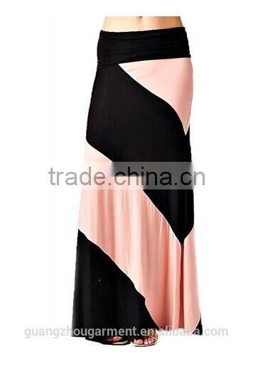long skirt young Aloud chevron print wide waist band maxi skirt cheap maufacture in china