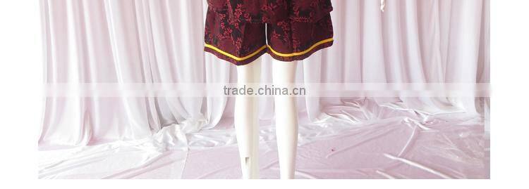 Wine Red Floral Jacquard Pyjamas V-Neck Pyjamas For Sauna Steam Clothes Set Women