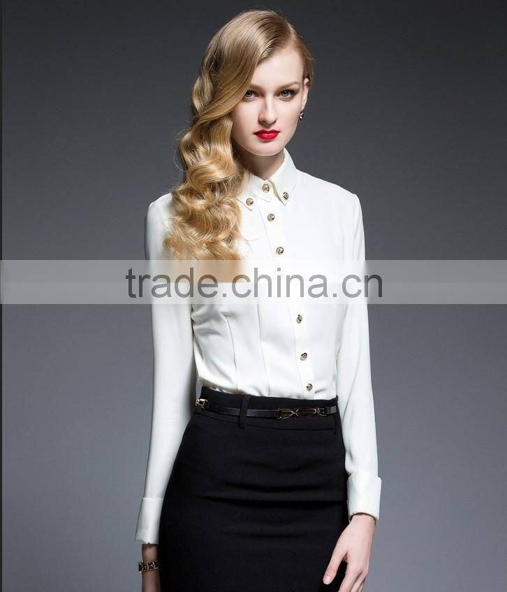 Ladies Slim Fit Long Sleeve Button Down Collar White Shirt Fashion Formal Shirt