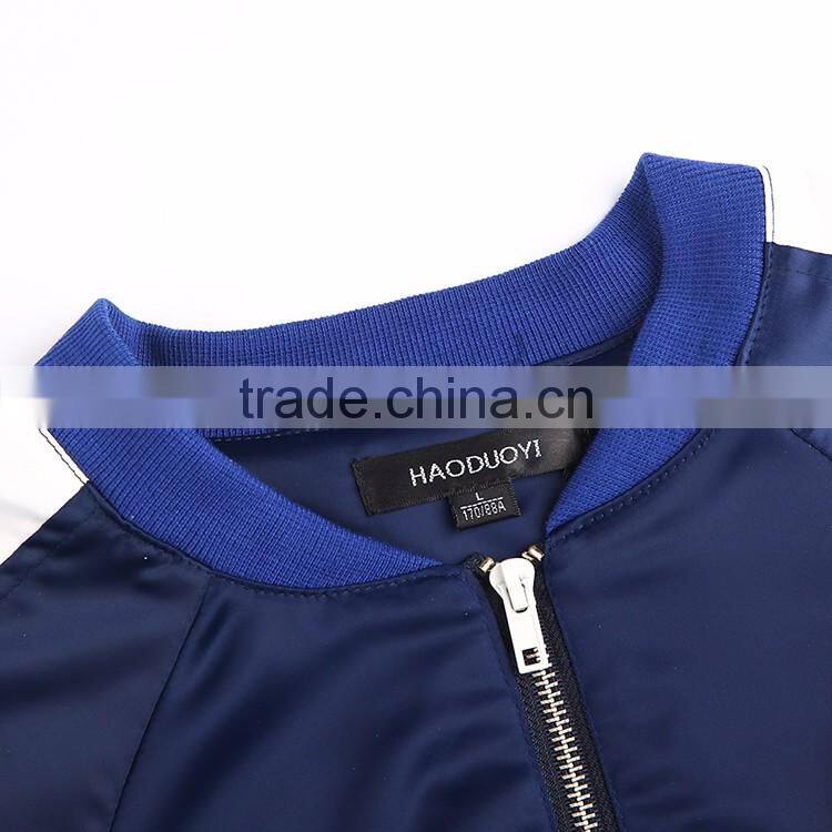 HAODUOYI Women Blue Winter Poppy Writer Bomber Jacket