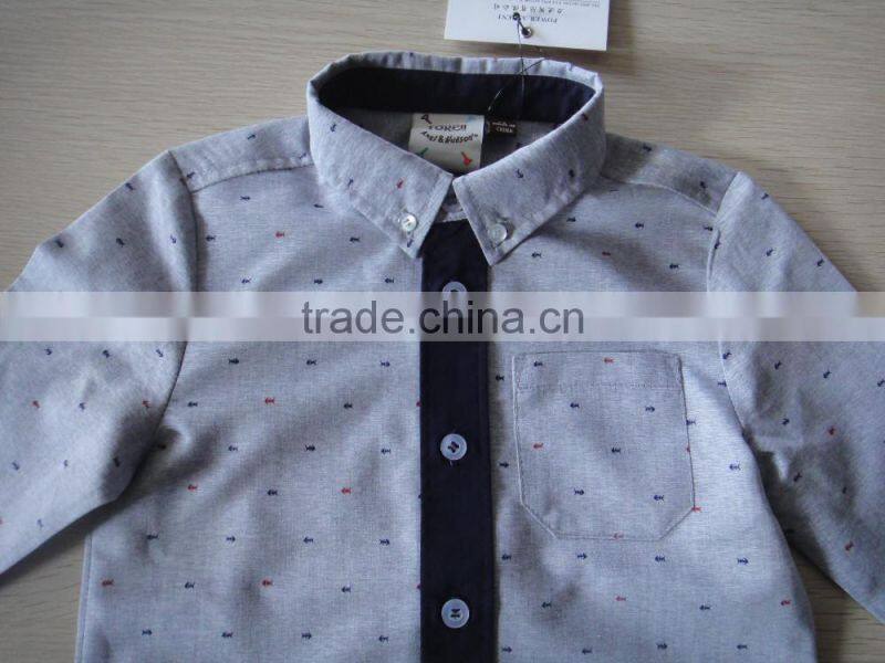 TC fabric Printed Stand Collar Boys Shirt Long Sleeve