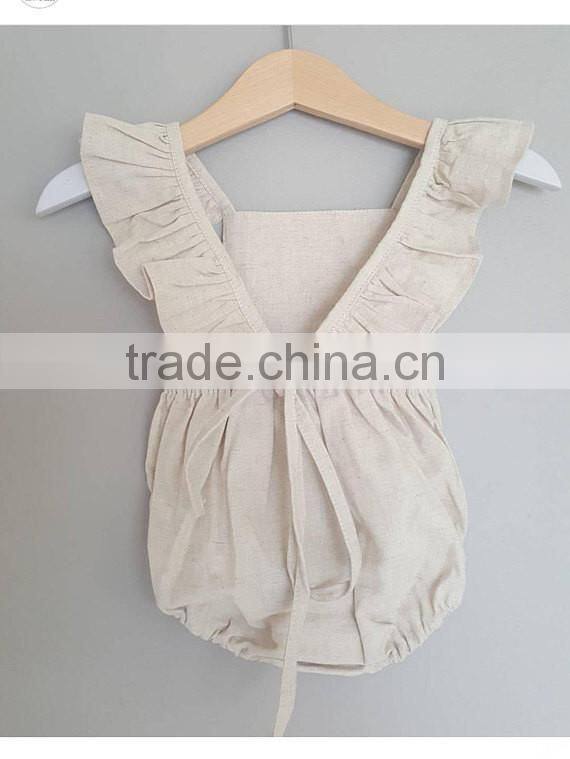 0-24 Months Boutique Toddlers Girl Sleeveless Plain White Linen Baby Romper