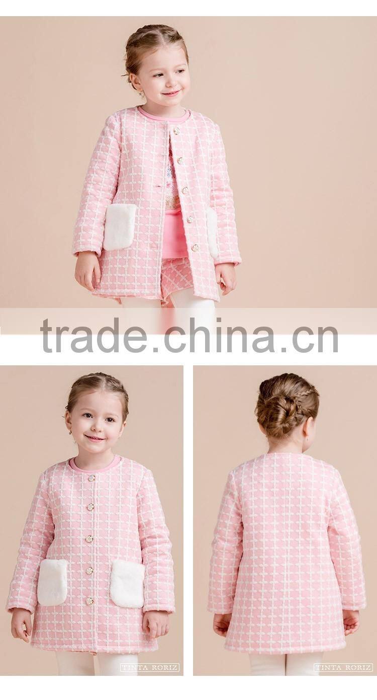 Girls Jacquard Winter Outwear Kids' Tweed Quilted Coat Designs For Girl