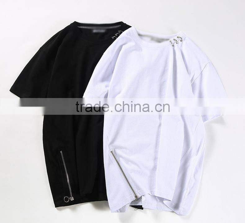 fashion blank white tees mens curved hem t shirt for men