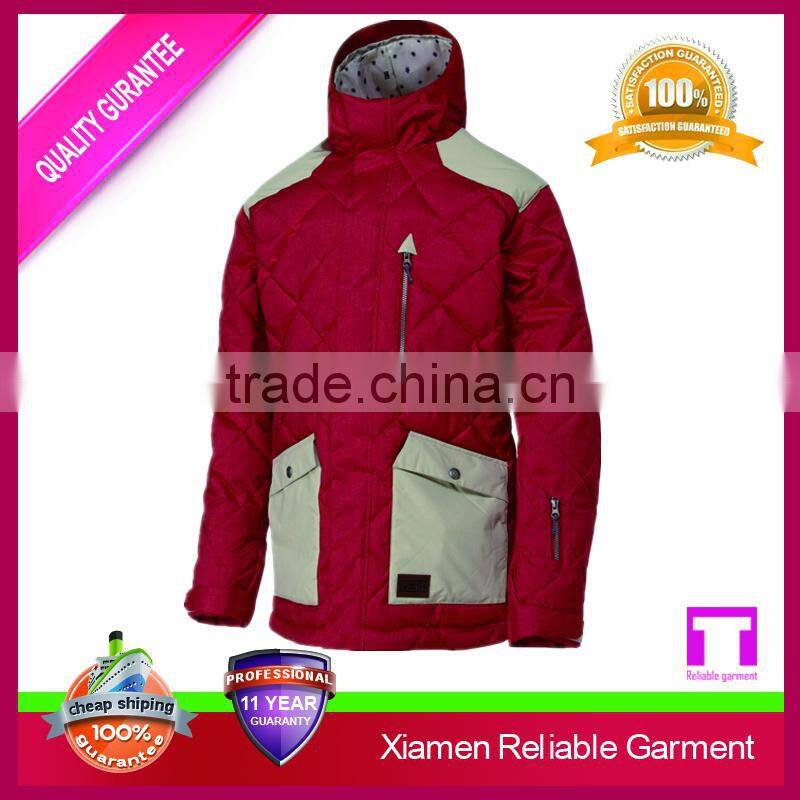Red colour custom satin 90% down 10% feather jacket