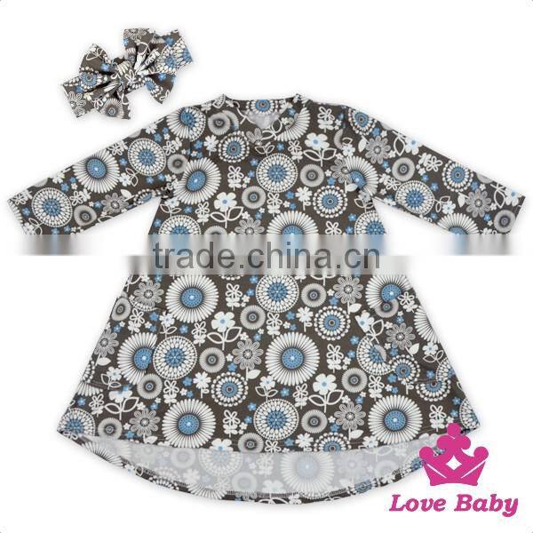 48BQA141 Lovebaby New Fashion Girls Printed Flowers With Bow Headband Kids Dress Casual Frock Designs