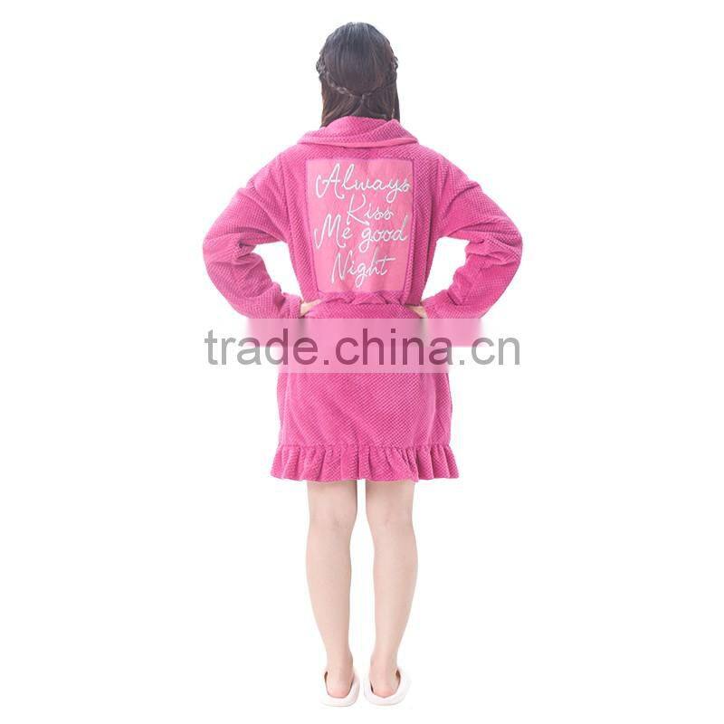 100% Polyester women night casual fleece bathrobe for women