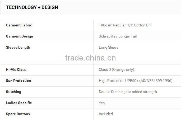 hi-vis ladies two pockets long sleeve two tone cotton work shirt