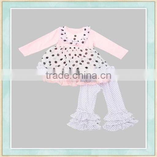 2017 baby clothes clothing pink wave point long sleeve white dots ruffle pant taiwan children clothes