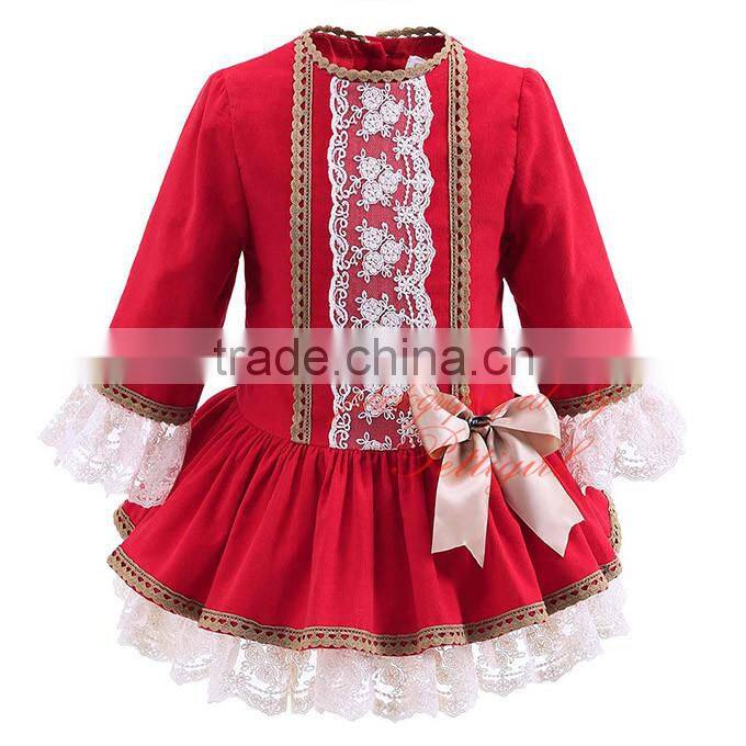 Wholesale Handmade Pettigirl Autumn Red Girl Boutique Dress Cotton Flower Girls Dress With Hair Accessories G-DMGD908-893