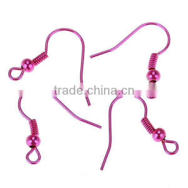 Copper Ear Wire Hook Fuchsia With Spring Ball Loops 19mm x 19mm,50Pairs