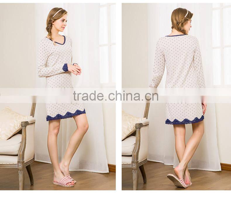 Modern Style Qianxiu Wholesale High Quality Knitted Cotton Women Girl Long Sleeve Print Dots Dressing Gown