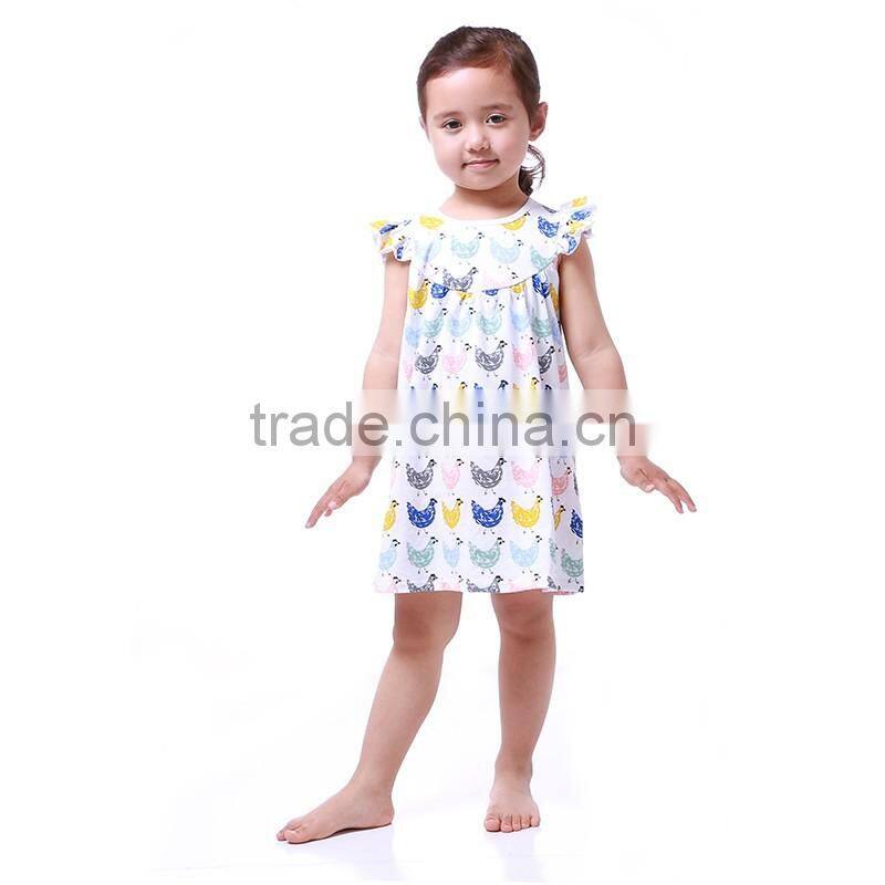 Classical pastoral chick pattern children clothes flutter cap Sleeve baby girl summer dress M6050509