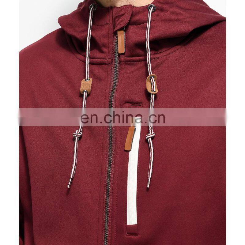 New Fashion Fancy Design Custom Men Adjustable Drawstring Hoodies Burgundy Tech Fleece Full Zip Hoodie