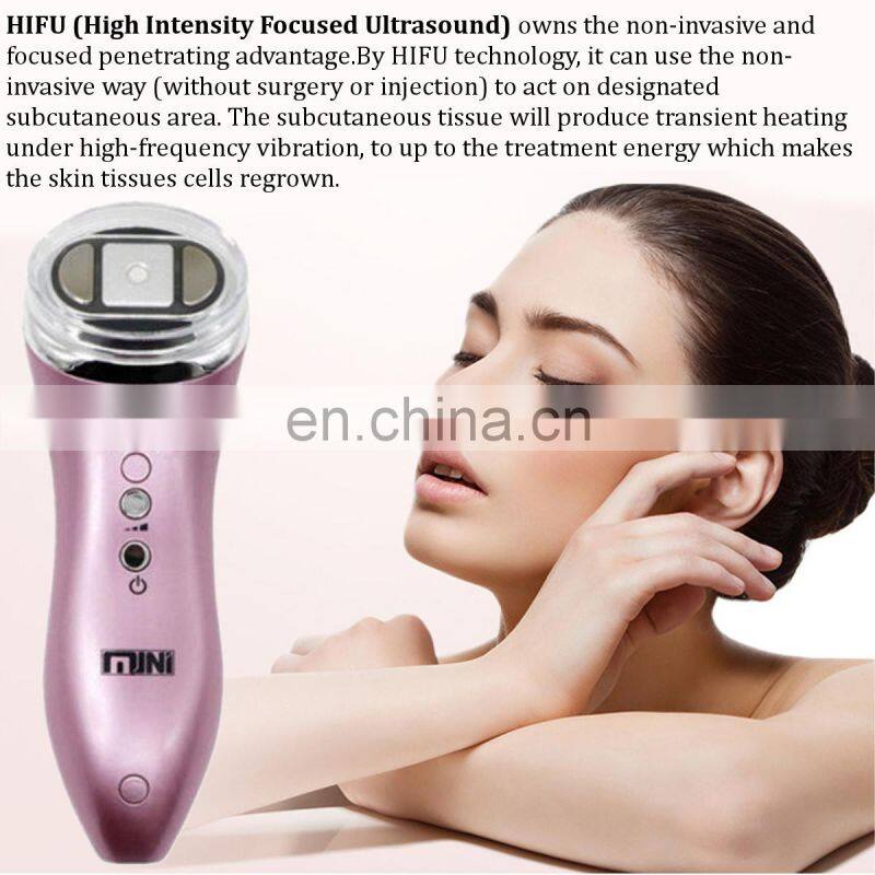 Mini HIFU Facial Machine RF Face Lifting LED Skin Rejuvenation Ultrasonic Device Effects Facial Skin Care Machine