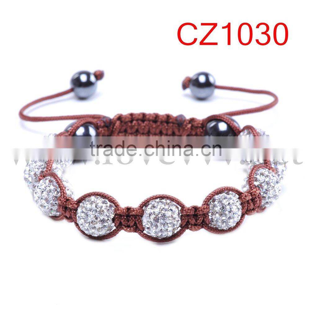 Hematite Crystal Pave Disco Ball Beads Macrame Adjustable Bracelets