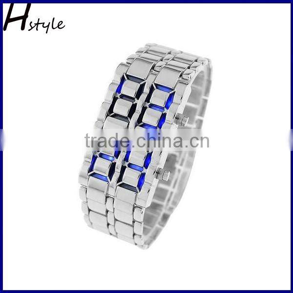 Men's Lava Black Stainless Steel Bracelet Watch Black and Red LED Digital Watch WP002