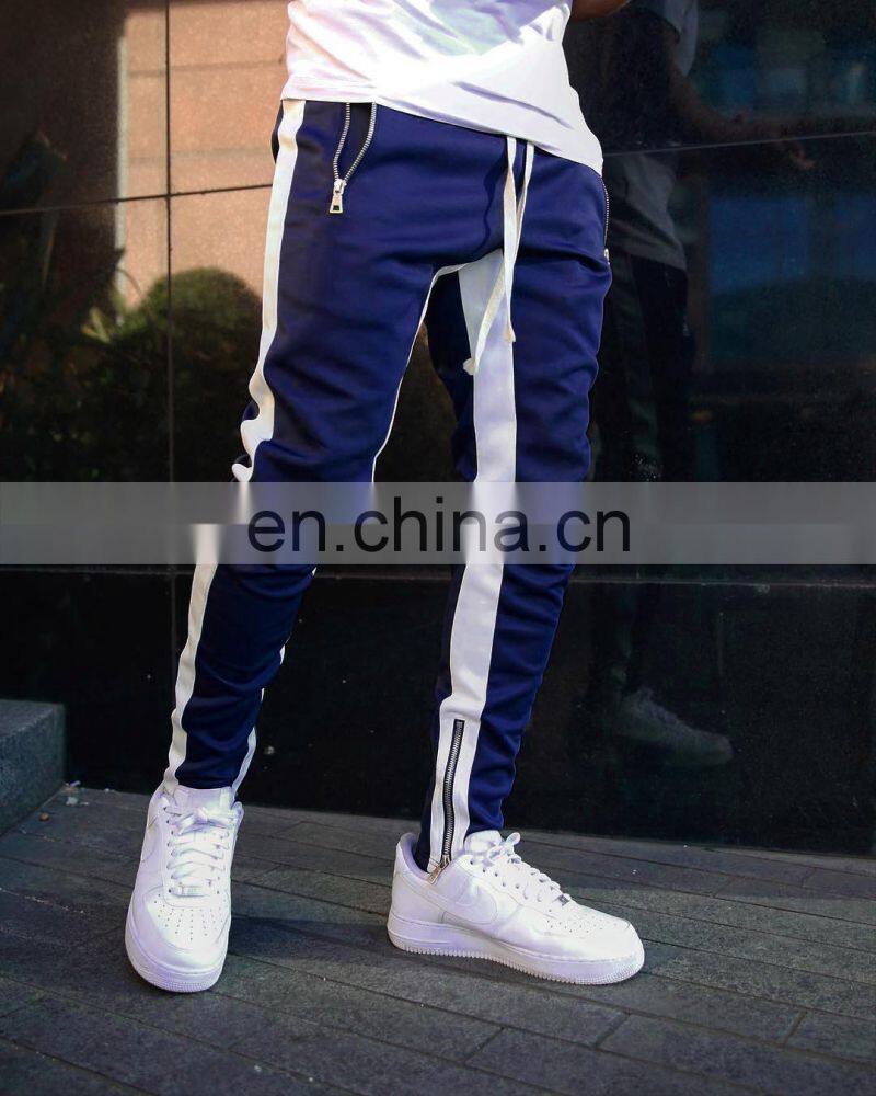 Summer drawstring trousers zipper double pocket long men's sports casual pants