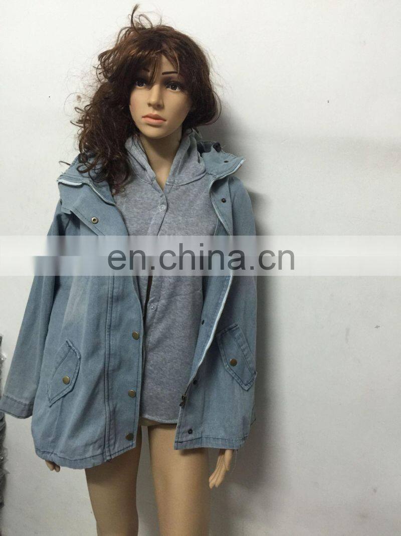 wholesale custom 2 Pieces Matching Clothes Woman Vest & Jacket Winter Warm Collar Hooded Coat Jacket Denim Trench Parka Outwear