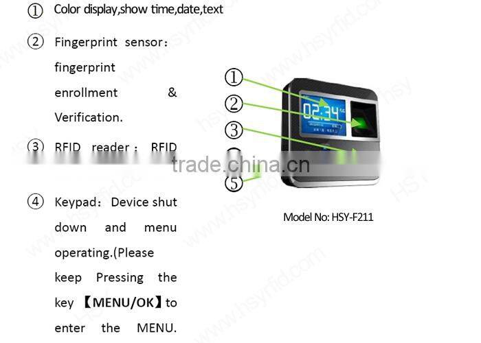 Biometric time attendance for time recorder and fingerprint access control with TCP/IP RS485 USB interface and Software