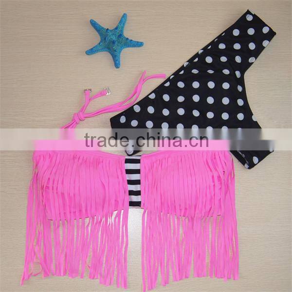 2016 New Women Push-up Padded Bra Tassel Swimsuit Bathing Suit Swimwear Bikini