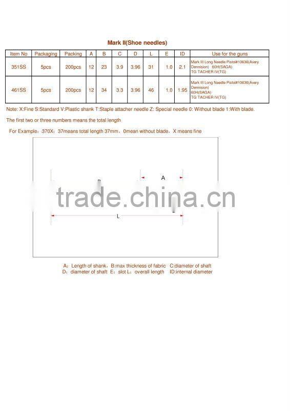 Standard tag gun needles