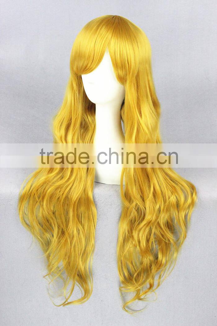 wholesale high quality 80CM long gold wave Lolita women fashion party synthetic hair wig