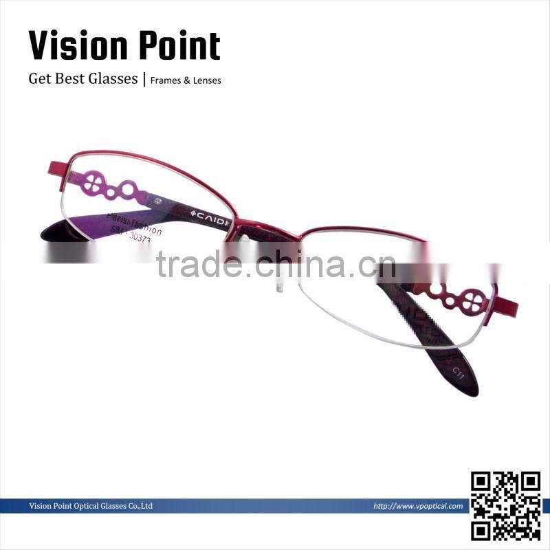 Fashion style women metal half frame eyeglasses frame with pattern temple with clear lenses