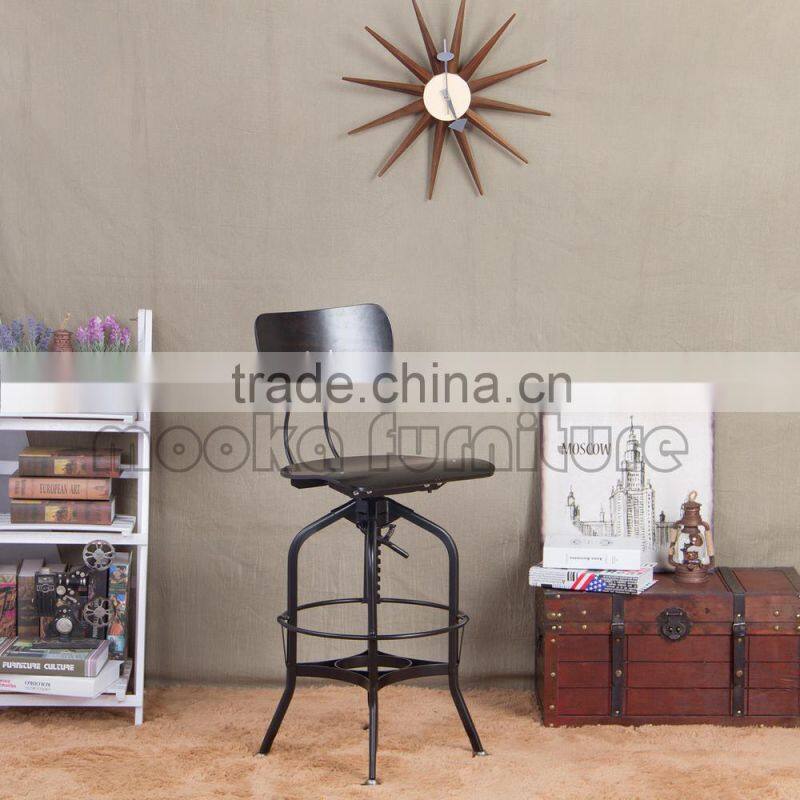 Antique Appearance Metal Frame Plywood Seat Bar Stool